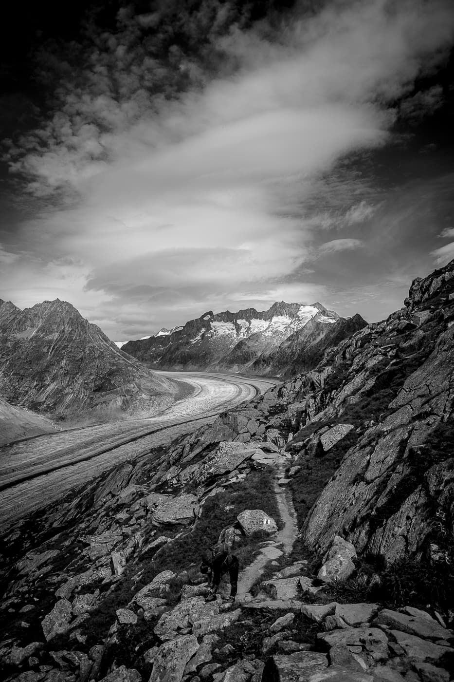 Aletschgletscher schwarzweiss mit Vignettierung